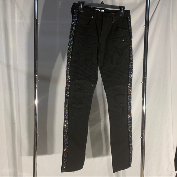 PREME Designer Bedazzled Ripped Black Denim Jeans Streetwear Mens Sizes New - Picture 6 of 6